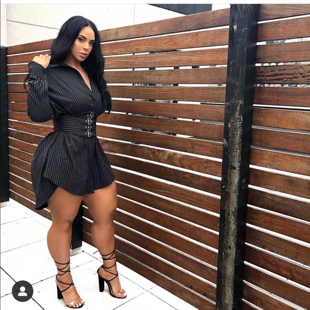 Pinstripe oversized shirt dress with belt